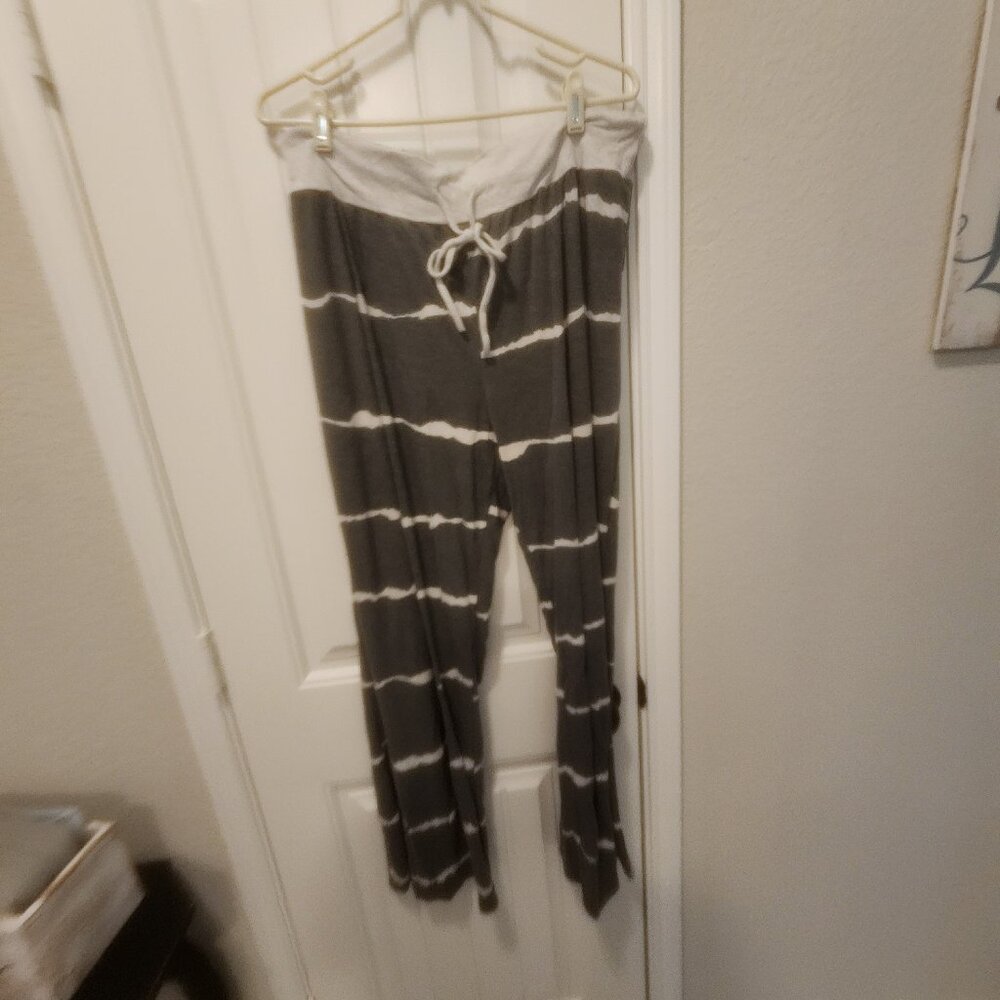 LONGYUAN Women's Comfy Pajama Pants Casual Stretch Pant Black Gray Stripe 3XL